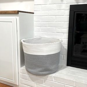 White and Grey Round Coiled Bin